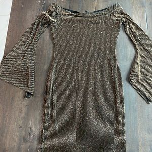 BCBG Maxazaria Dress- black with gold glitter stripes- Size S